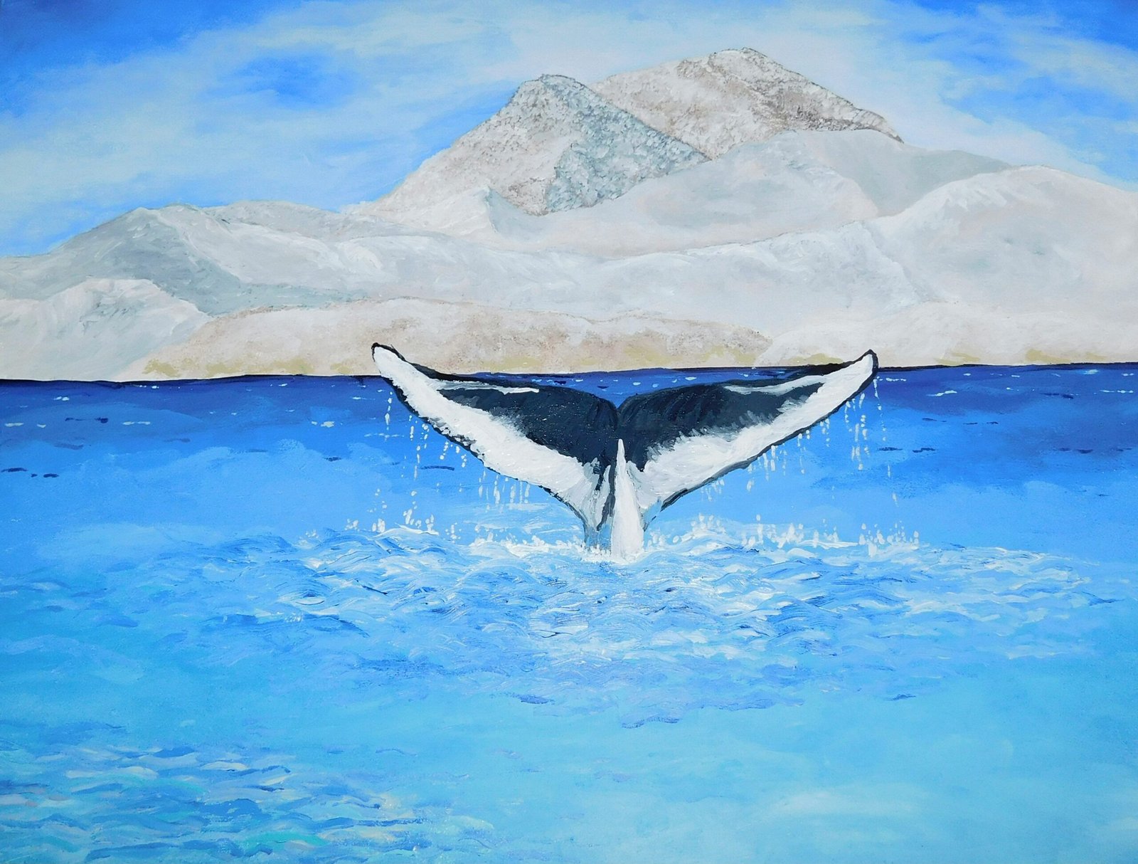 a painting of a whale's tail in the water